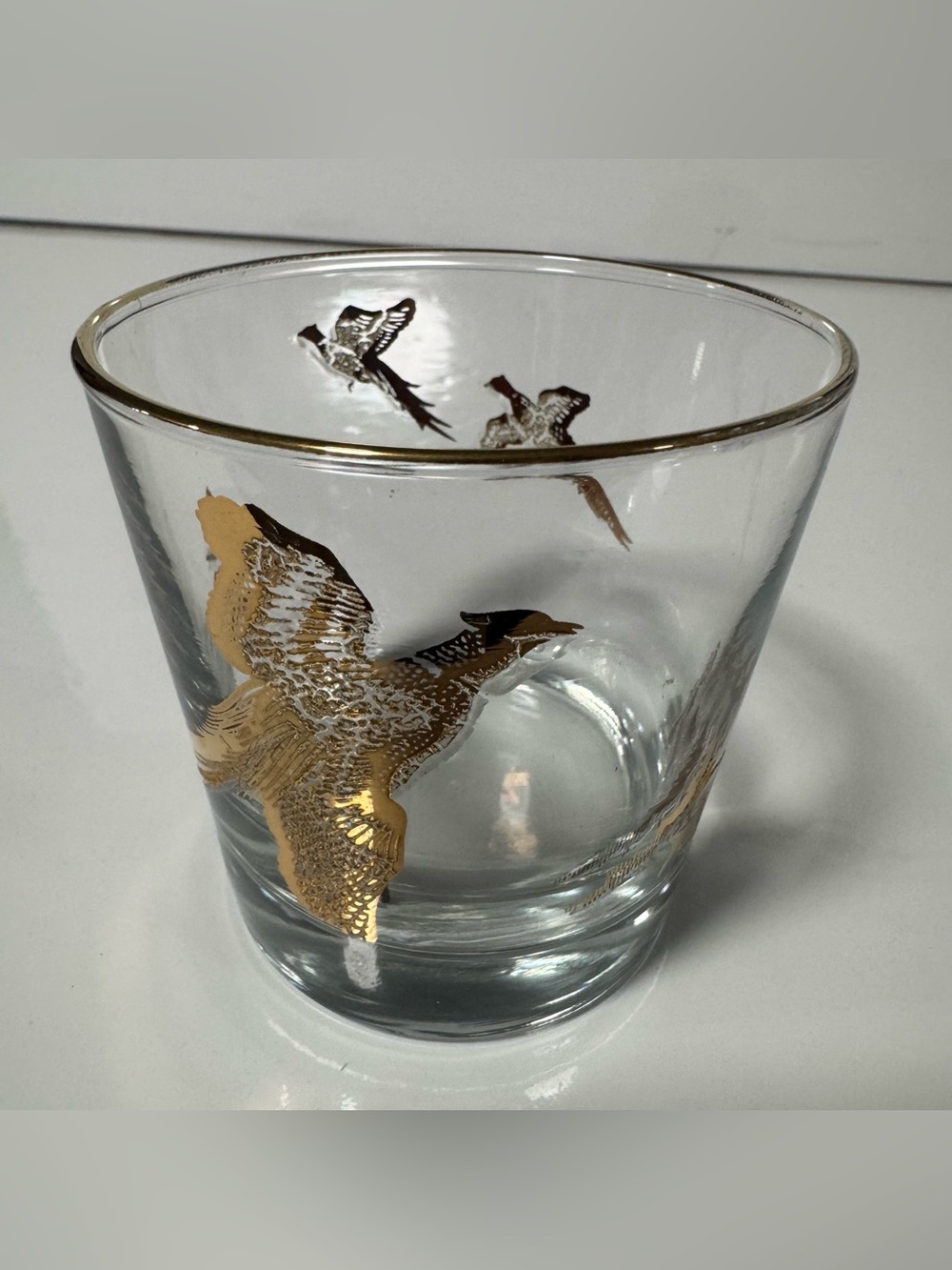 Vintage MCM Gold Pheasant Lowball Rocks Glass Hunt Scene Barware Lot 2